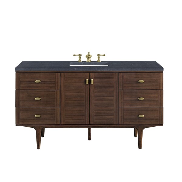 James Martin Vanities Amberly 60in Single Vanity, Mid-Century Walnut w/ 3 CM Charcoal Soapstone Top 670-V60S-WLT-3CSP - main